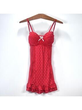 VTG Y2K Jessica Simpson Red Heart Mesh Babydoll - L